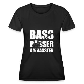 Bass Player Gift BASS BÄSSER AM BÄSSTEN Bassist - Frauen Funktions-T-Shirt - Schwarz - Vorne - AI Model Female 172 light (172cm)