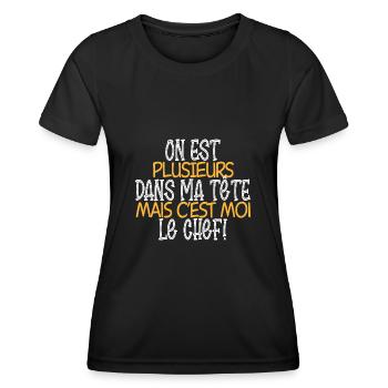 On est plusieurs dans ma tête mais c'est moi chef - T-shirt sport Femme - noir - Devant - AI Model Female 172 light (172cm)