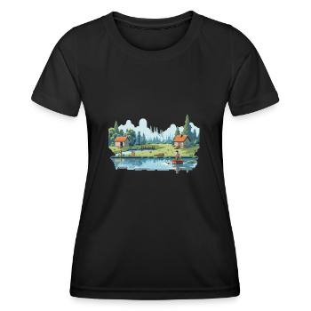 Angler Natur 8Bit Stil - Frauen Funktions-T-Shirt - Schwarz - Vorne - AI Model Female 172 light (172cm)