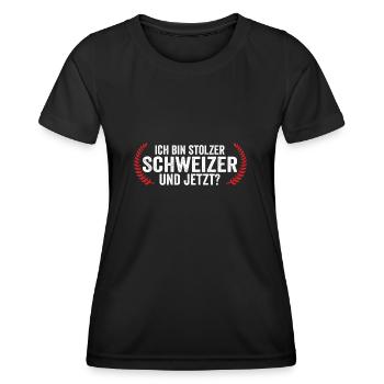 Schweizer Schweiz - Frauen Funktions-T-Shirt - Schwarz - Vorne - AI Model Female 172 light (172cm)