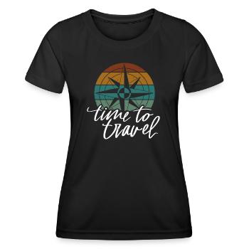 Reise Spruch Time to travel - Frauen Funktions-T-Shirt - Schwarz - Vorne - AI Model Female 172 light (172cm)
