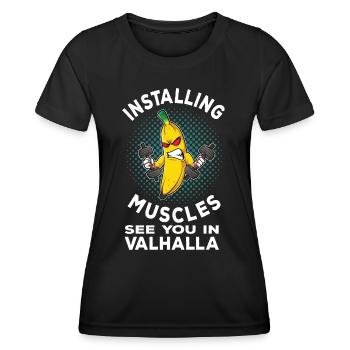 Fitness banane installation muscles Valhalla gym - T-shirt sport Femme - noir - Devant - AI Model Female 172 light (172cm)