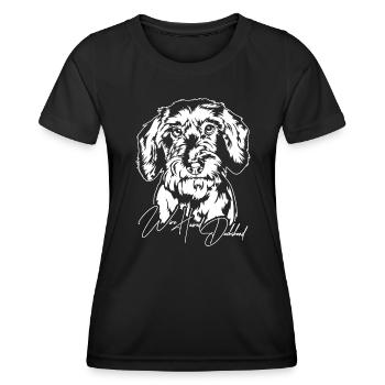 Wire Haired Dachshund Portrait Dogs Wilsigns - Women's Functional T-Shirt - black - Front - AI Model Female 172 light (172cm)