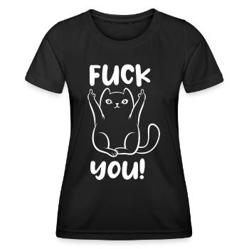 Fuck you - Katze - Mittelfinger - Frauen Funktions-T-Shirt - Schwarz - Vorne - AI Model Female 172 light (172cm)