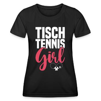 Table tennis girl saying with table tennis bat - Women's Functional T-Shirt - black - Front - AI Model Female 172 light (172cm)