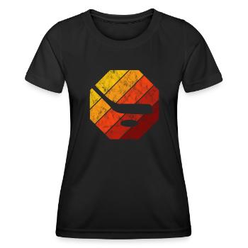 Hockey Ice Hockey Retro Skates Puck Ice - Women's Functional T-Shirt - black - Front - AI Model Female 172 light (172cm)