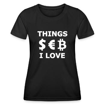 Dollar, Euro et Bitcoin - T-shirt sport Femme - noir - Devant - AI Model Female 172 light (172cm)