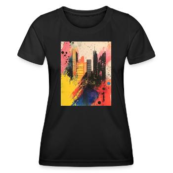Abstrakte Graffiti Stadt - Streetart - Großstadt - Frauen Funktions-T-Shirt - Schwarz - Vorne - AI Model Female 172 light (172cm)