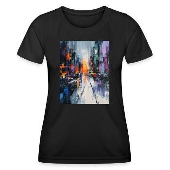 Abstrait ville colorée sous la pluie - T-shirt sport Femme - noir - Devant - AI Model Female 172 light (172cm)
