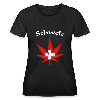 Schweiz Weed Ganja Swiss - Frauen Funktions-T-Shirt - Schwarz - Vorne - AI Model Female 172 light (172cm)