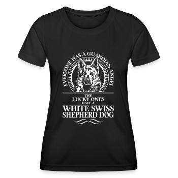 CHIEN DE BERGER BLANC SUISSE Ange Gardien Wilsigns - T-shirt sport Femme - noir - Devant - AI Model Female 172 light (172cm)
