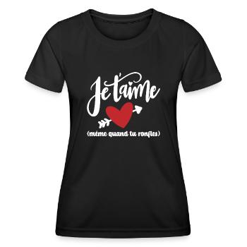 Cadeau Saint Valentin Couple Ronfleur Je T'aime - T-shirt sport Femme - noir - Devant - AI Model Female 172 light (172cm)