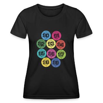Vignettes automobiles années 90 - T-shirt sport Femme - noir - Devant - AI Model Female 172 light (172cm)