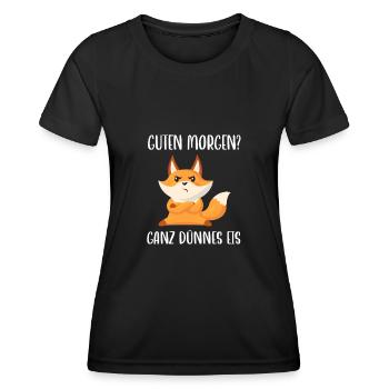 Guten Morgen - Ganz dünnes Eis mit wütenden Fuchs - Frauen Funktions-T-Shirt - Schwarz - Vorne - AI Model Female 172 light (172cm)