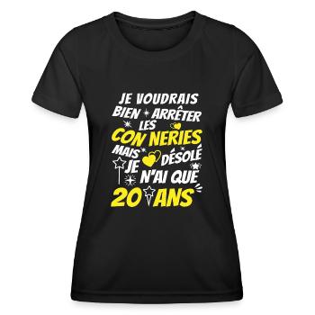 conneries 20 ans / humour anniversaire 20 ans - T-shirt sport Femme - noir - Devant - AI Model Female 172 light (172cm)