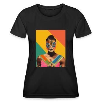 Frauen Mexikanisches Wrestling Kunst Vintage Papier Handwerk - Frauen Funktions-T-Shirt - Schwarz - Vorne - AI Model Female 172 light (172cm)