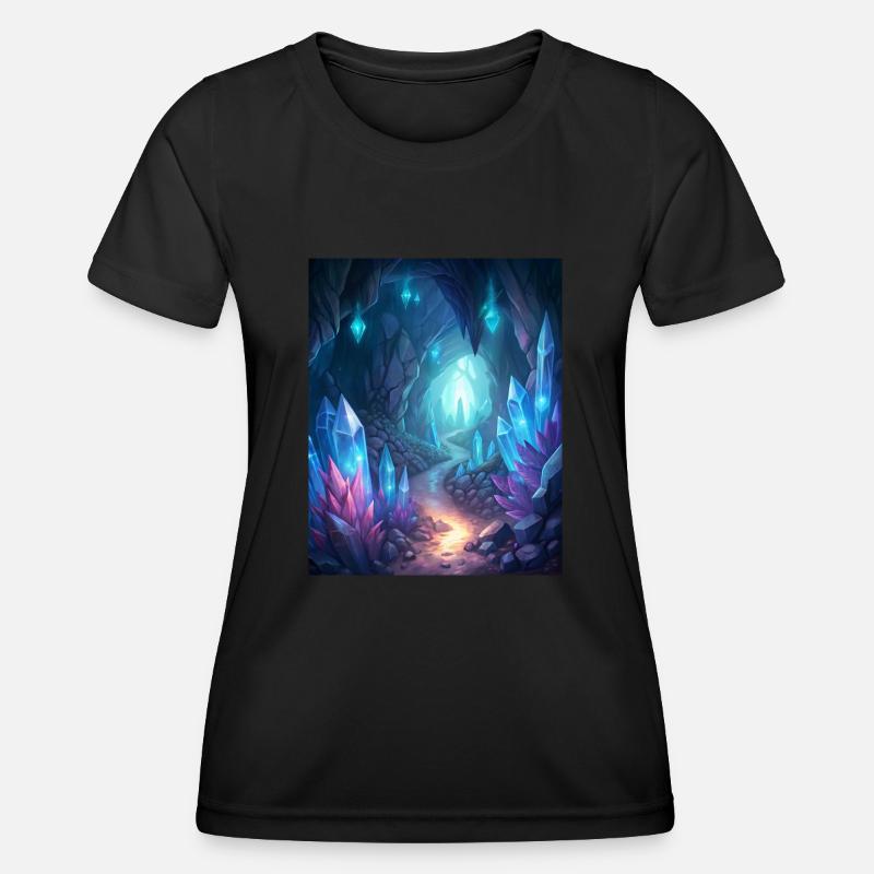 a cave filled with glowing crystals - Women's Functional T-Shirt - black