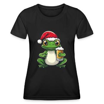 Frosch Weihnachten Bier Lustig - Frauen Funktions-T-Shirt - Schwarz - Vorne - AI Model Female 172 light (172cm)