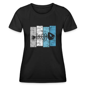 Arête de poisson pour les pêcheurs, les pêcheurs et les enfants | Poissons - T-shirt sport Femme - noir - Devant - AI Model Female 172 light (172cm)