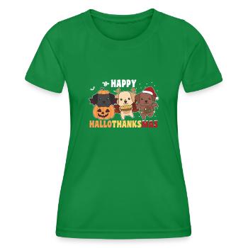 Happy Hallothanksmas Labrador Christmas - Women's Functional T-Shirt - kelly green - Front - AI Model Female 172 dark (172cm)