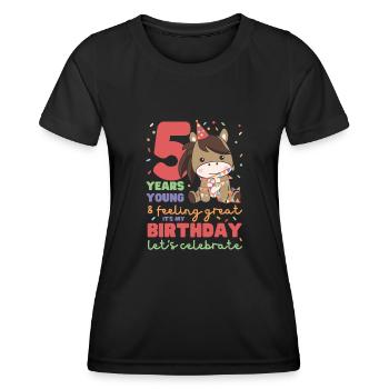 Horse for 5th birthday Children five years old - Women's Functional T-Shirt - black - Front - AI Model Female 172 light (172cm)