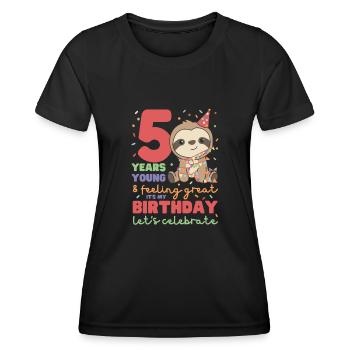 Sloth for 5th birthday children five years old - Women's Functional T-Shirt - black - Front - AI Model Female 172 light (172cm)