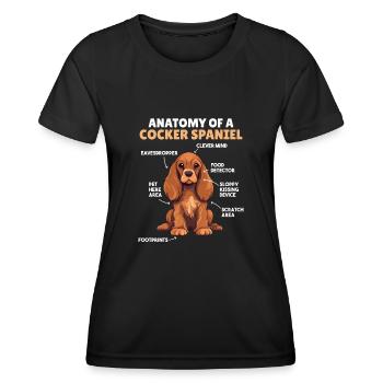 Explication du chien Anatomie d’un cocker Spaniel - T-shirt sport Femme - noir - Devant - AI Model Female 172 light (172cm)