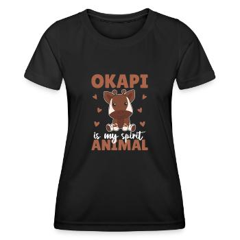 L’okapi est mon animal spirituel - Okapi doux - T-shirt sport Femme - noir - Devant - AI Model Female 172 light (172cm)