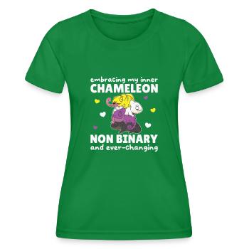Nonbinary Chameleon Flag Pride LGBTQ Non Binary - Women's Functional T-Shirt - kelly green - Front - AI Model Female 172 dark (172cm)