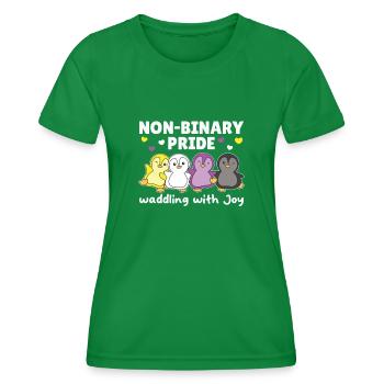 Nonbinary Penguin Flag Pride LGBTQ Cute Penguins - Women's Functional T-Shirt - kelly green - Front - AI Model Female 172 dark (172cm)