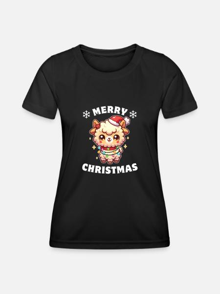 Weihnachtsmütze Weihnachten Lichterkette Alpaka - Frauen Funktions-T-Shirt - Schwarz