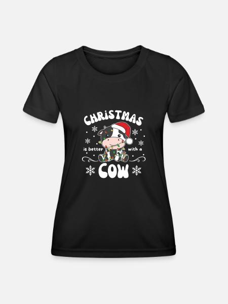 Weihnachten ist besser mit einem Kuh - Frauen Funktions-T-Shirt - Schwarz