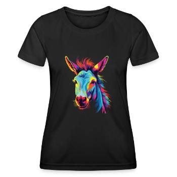 Wasserfarben Farbenfroher Esel bunte Tiere - Frauen Funktions-T-Shirt - Schwarz - Vorne - AI Model Female 172 light (172cm)