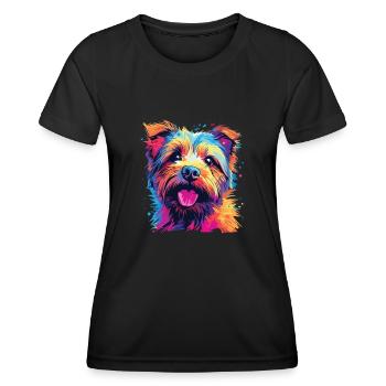 Wasserfarben Farbenfroher Norfolk Terrier - Frauen Funktions-T-Shirt - Schwarz - Vorne - AI Model Female 172 light (172cm)