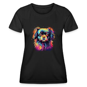 Aquarelle colorée épagneul tibétain - T-shirt sport Femme - noir - Devant - AI Model Female 172 light (172cm)