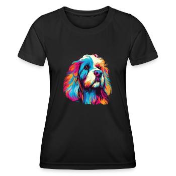 Aquarelle colorée épagneul tibétain - T-shirt sport Femme - noir - Devant - AI Model Female 172 light (172cm)