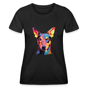Fox Terrier aux cheveux lisses colorés aquarelle - T-shirt sport Femme - noir - Devant - AI Model Female 172 light (172cm)