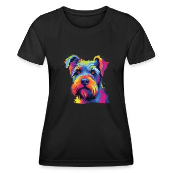 Wasserfarben Farbenfroher Standard Schnauzer - Frauen Funktions-T-Shirt - Schwarz - Vorne - AI Model Female 172 light (172cm)