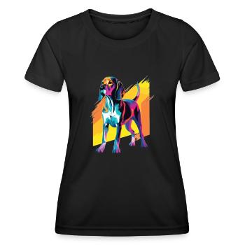Watercolor Colorful Treeing Walker Coonhound - Women's Functional T-Shirt - black - Front - AI Model Female 172 light (172cm)