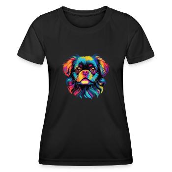 Aquarelle colorée épagneul tibétain - T-shirt sport Femme - noir - Devant - AI Model Female 172 light (172cm)