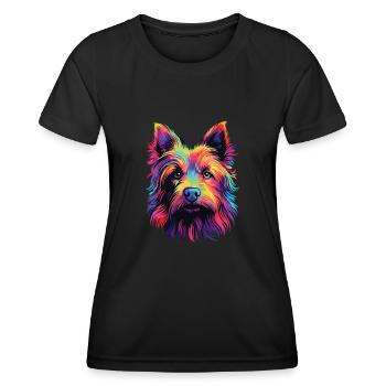 Aquarelle coloré Australian Terrier - T-shirt sport Femme - noir - Devant - AI Model Female 172 light (172cm)