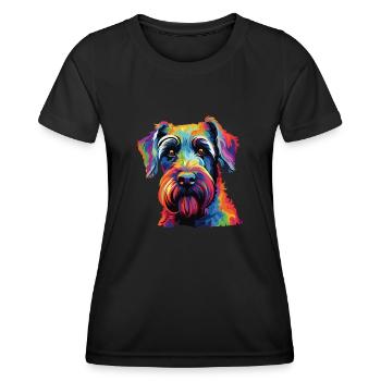 Wasserfarben Farbenfroher Standard Schnauzer - Frauen Funktions-T-Shirt - Schwarz - Vorne - AI Model Female 172 light (172cm)