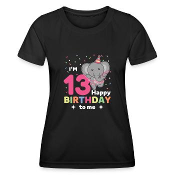 Elefant zum 13. Geburtstag für Kinder dreizehn - Frauen Funktions-T-Shirt - Schwarz - Vorne - AI Model Female 172 light (172cm)