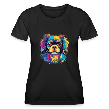 Aquarelle colorée épagneul tibétain - T-shirt sport Femme - noir - Devant - AI Model Female 172 light (172cm)
