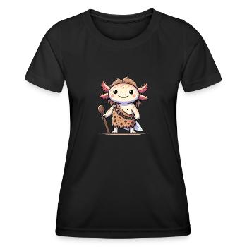 Drôle de costume d’homme des cavernes Axolotl - T-shirt sport Femme - noir - Devant - AI Model Female 172 light (172cm)