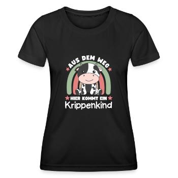 À l’écart, voici une crèche enfant vache - T-shirt sport Femme - noir - Devant - AI Model Female 172 light (172cm)