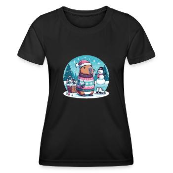 Noël festif Capybara d’hiver - T-shirt sport Femme - noir - Devant - AI Model Female 172 light (172cm)