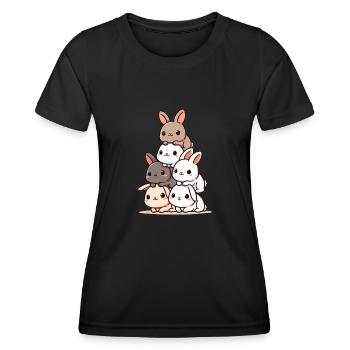 Stack of cute bunnies, adorable - Women's Functional T-Shirt - black - Front - AI Model Female 172 light (172cm)