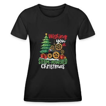 Wishing you a Steam-Powered Weihnachten - Frauen Funktions-T-Shirt - Schwarz - Vorne - AI Model Female 172 light (172cm)