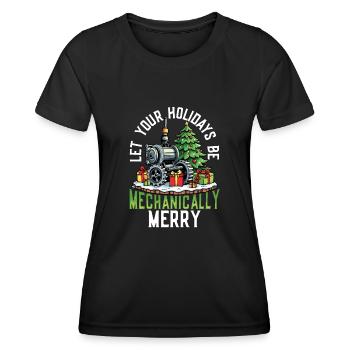 Mechanically Merry Steampunk Weihnachten - Frauen Funktions-T-Shirt - Schwarz - Vorne - AI Model Female 172 light (172cm)